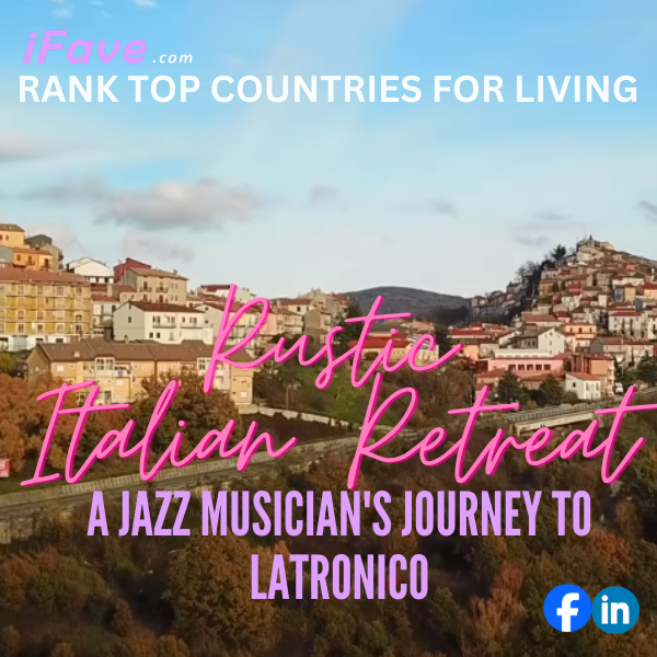 Jazz musician embracing the serene lifestyle of a rustic Italian village